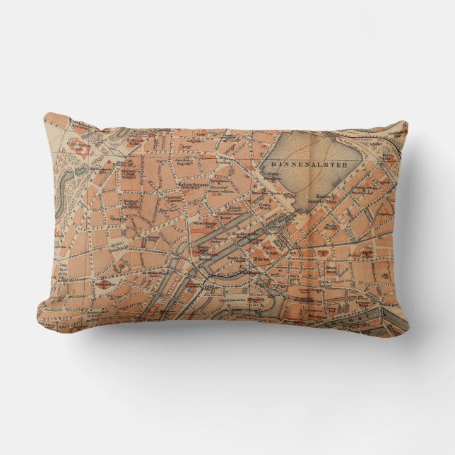 Vintage Map of Hamburg Germany (1910) Lumbar Cushion (Front)