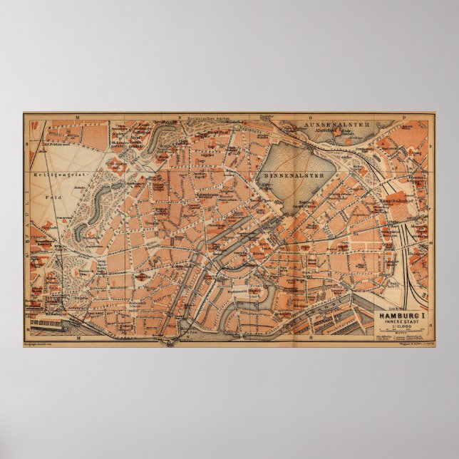 Vintage Map of Hamburg Germany (1910) Poster (Front)