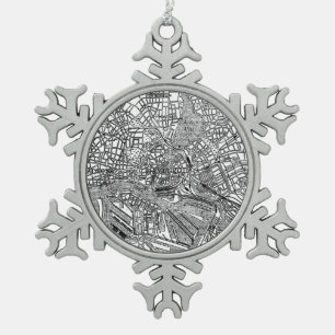 Vintage Map of Hamburg Germany (1911) Snowflake Pewter Christmas Ornament
