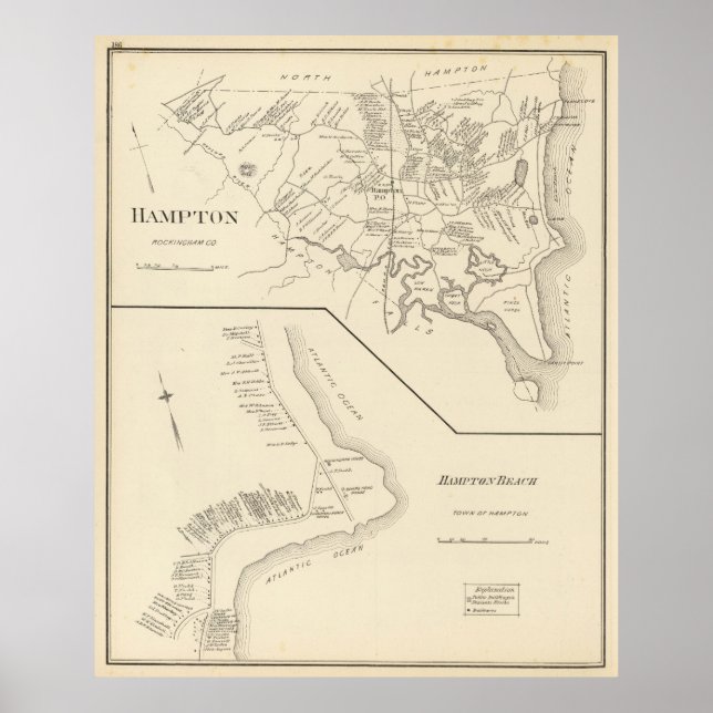 Vintage Map of Hampton Beach NH (1892) Poster (Front)