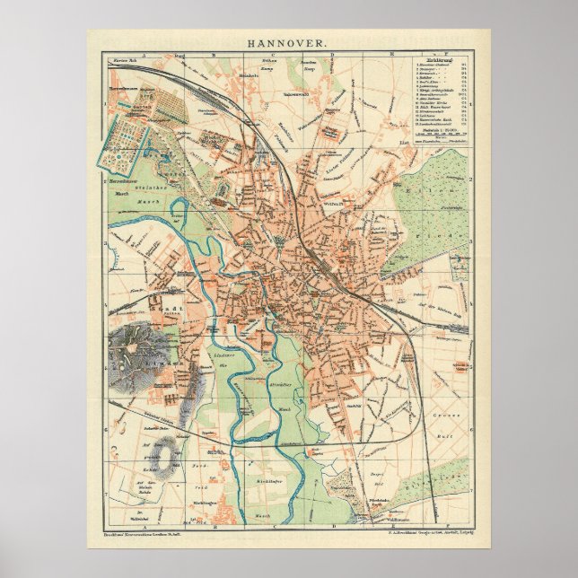 Vintage Map of Hanover Germany (1895) Poster (Front)