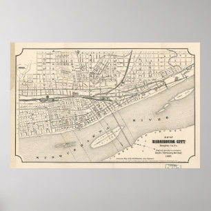 Vintage Map of Harrisburg PA (1877) Poster