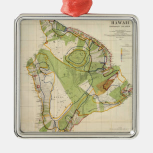 Vintage Map of Hawaii Island (1906) Metal Tree Decoration