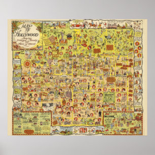 Vintage Map of Hollywood Poster