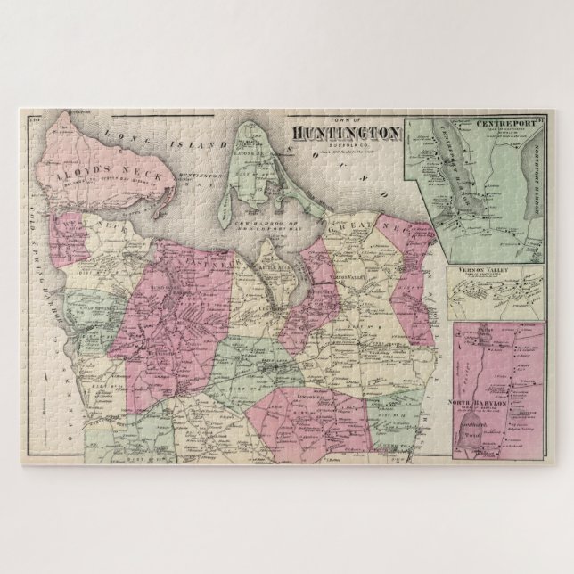 Vintage Map of Huntington NY (1873) Jigsaw Puzzle (Horizontal)