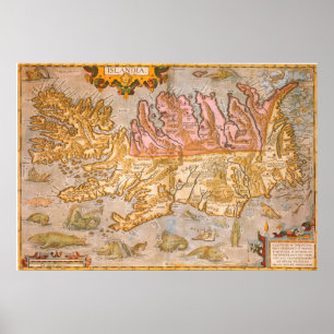 Vintage Map of Iceland (1590) Poster