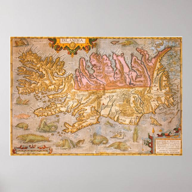 Vintage Map of Iceland (1590) Poster (Front)