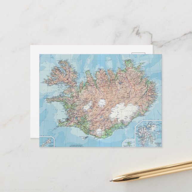 Vintage Map of Iceland Postcard (Front/Back In Situ)