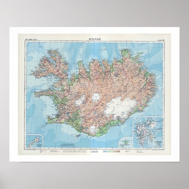 Vintage Map of Iceland Poster (Front)