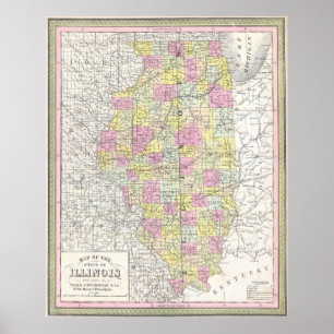 Vintage Map of Illinois (1850) Poster