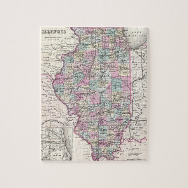 Vintage Map of Illinois (1855) Jigsaw Puzzle (Vertical)
