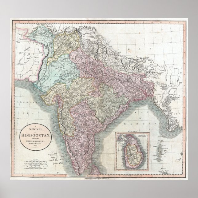 Vintage Map of India (1806) Poster (Front)
