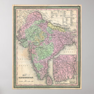 Vintage Map of India, 1853 Poster