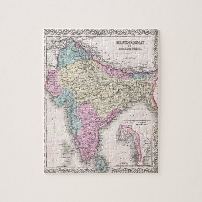 Vintage Map of India (1855) Jigsaw Puzzle (Vertical)