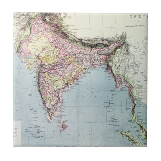 Vintage Map of India | 1877 Ceramic Tile (Front)