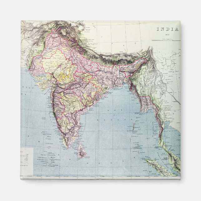 Vintage Map of India | 1877 Magnet (Front)