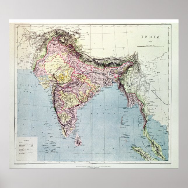 Vintage Map of India | 1877 Poster (Front)