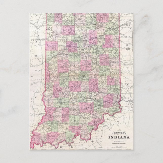 Vintage Map of Indiana (1864) Postcard (Front)