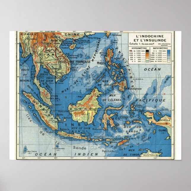 Vintage map of Indonesia, text in French Poster (Front)