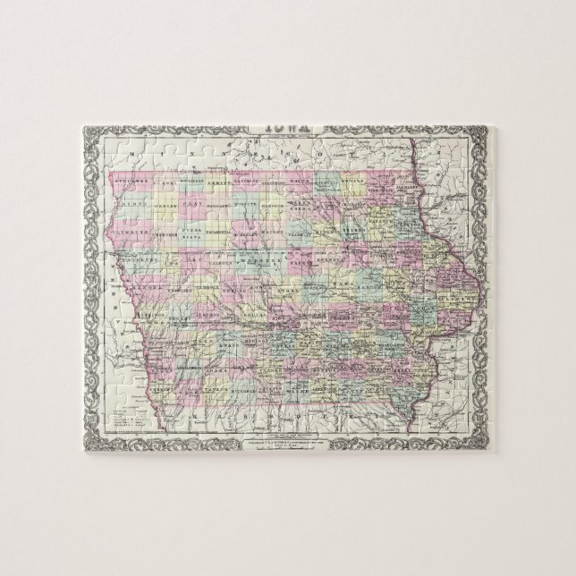 Vintage Map of Iowa (1855) Jigsaw Puzzle (Horizontal)