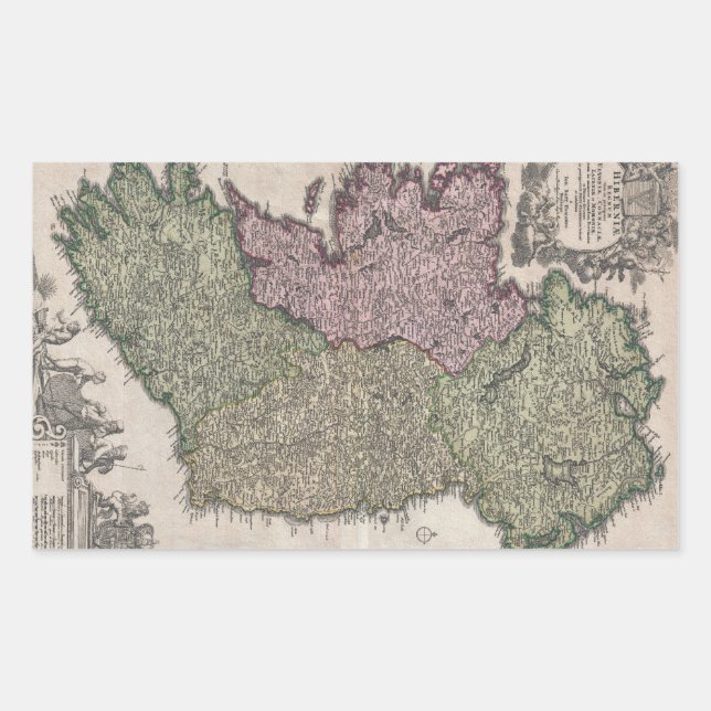 Vintage Map of Ireland (1716) Rectangular Sticker (Front)