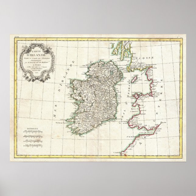Vintage Map of Ireland (1771) Poster (Front)