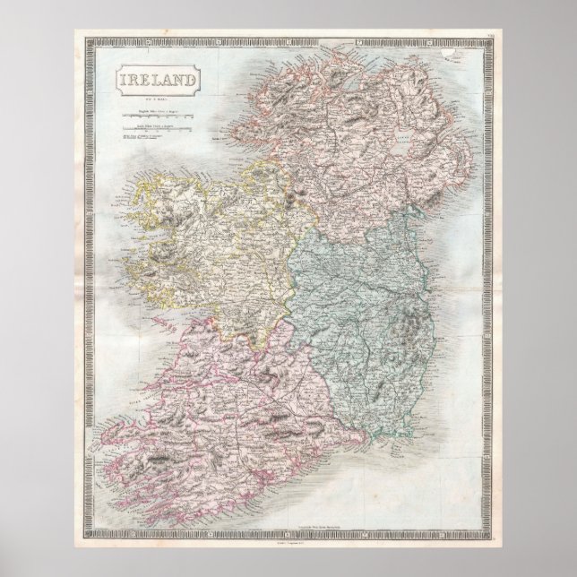 Vintage Map of Ireland (1850) Poster (Front)