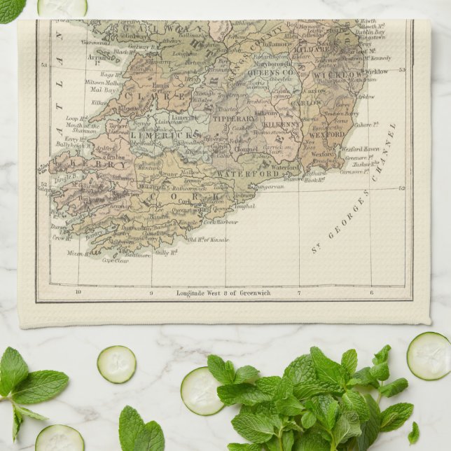 Vintage Map of Ireland 1862 Kitchen Tea Towel (Folded)
