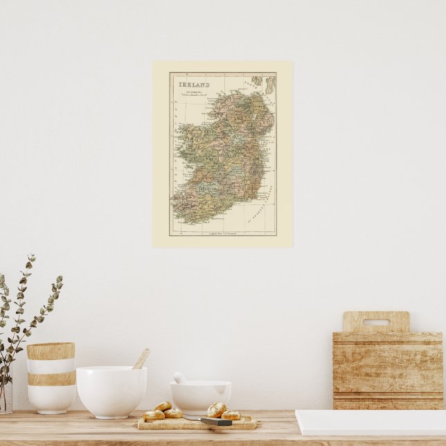 Vintage Map of Ireland 1862 Poster (Kitchen)