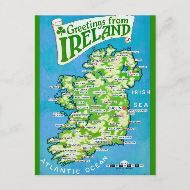 Vintage Map of Ireland Postcard (Front)