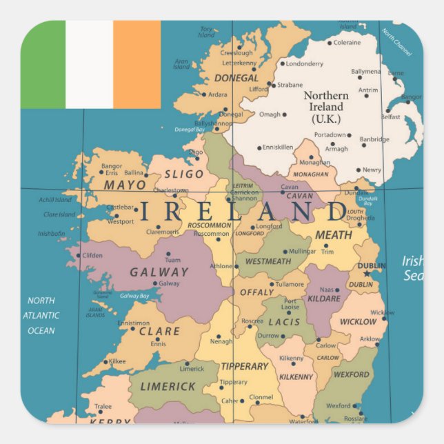 Vintage Map of Ireland Square Sticker (Front)