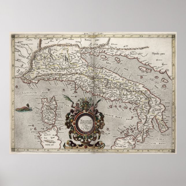Vintage Map of Italy (1618) Poster (Front)