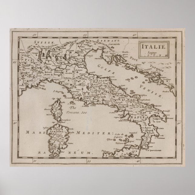 Vintage Map of Italy (1681) Poster (Front)