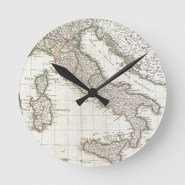 Vintage Map of Italy (1770) Round Clock (Front)