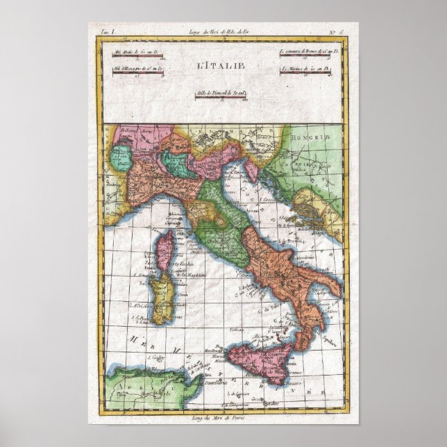 Vintage Map of Italy (1780) Poster (Front)