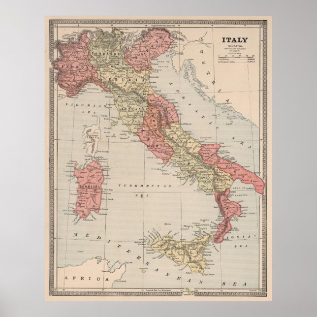 Vintage Map of Italy (1883) Poster (Front)