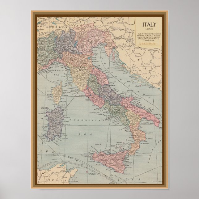 Vintage Map of Italy Poster (Front)