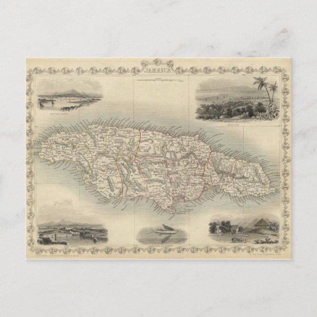 Vintage Map of Jamaica (1851) Postcard (Front)
