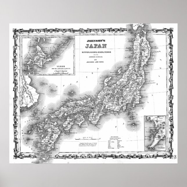 Vintage Map of Japan (1855) BW Poster (Front)