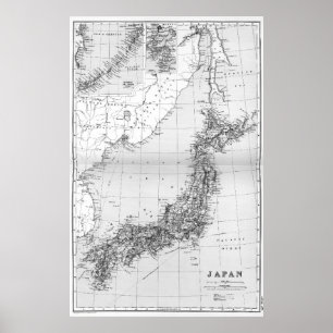 Vintage Map of Japan (1892) BW Poster