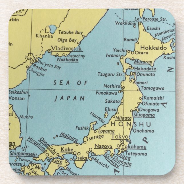 Vintage map of Japan coasters (Front)