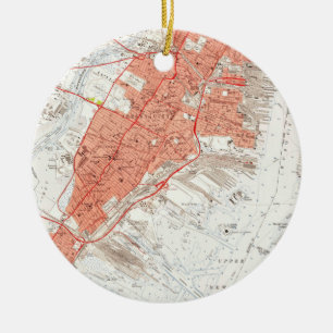 Vintage Map of Jersey City NJ (1955) Ceramic Tree Decoration