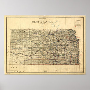Vintage Map of Kansas (1884) Poster