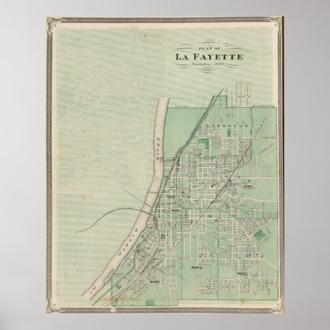 Vintage Map of Lafayette Indiana (1876) Poster (Front)