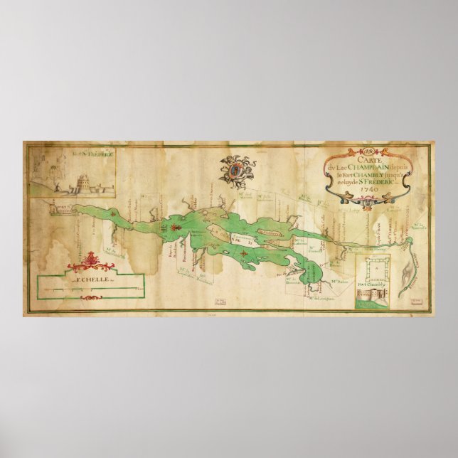 Vintage Map of Lake Champlain (1740) Poster (Front)