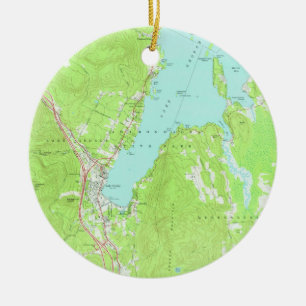 Vintage Map of Lake George New York (1966) 2 Ceramic Tree Decoration