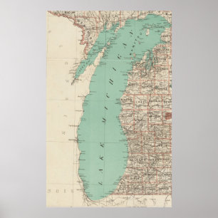 Vintage Map of Lake Michigan (1888) Poster