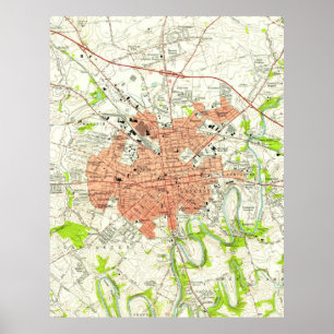 Vintage Map of Lancaster Pennsylvania (1956) Poster