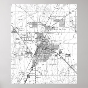 Vintage Map of Las Vegas Nevada (1952) BW Poster