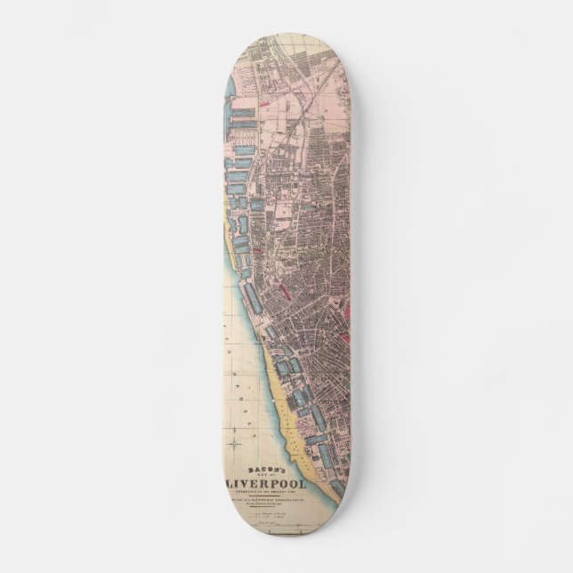 Vintage Map of Liverpool England (1890) Skateboard (Front)